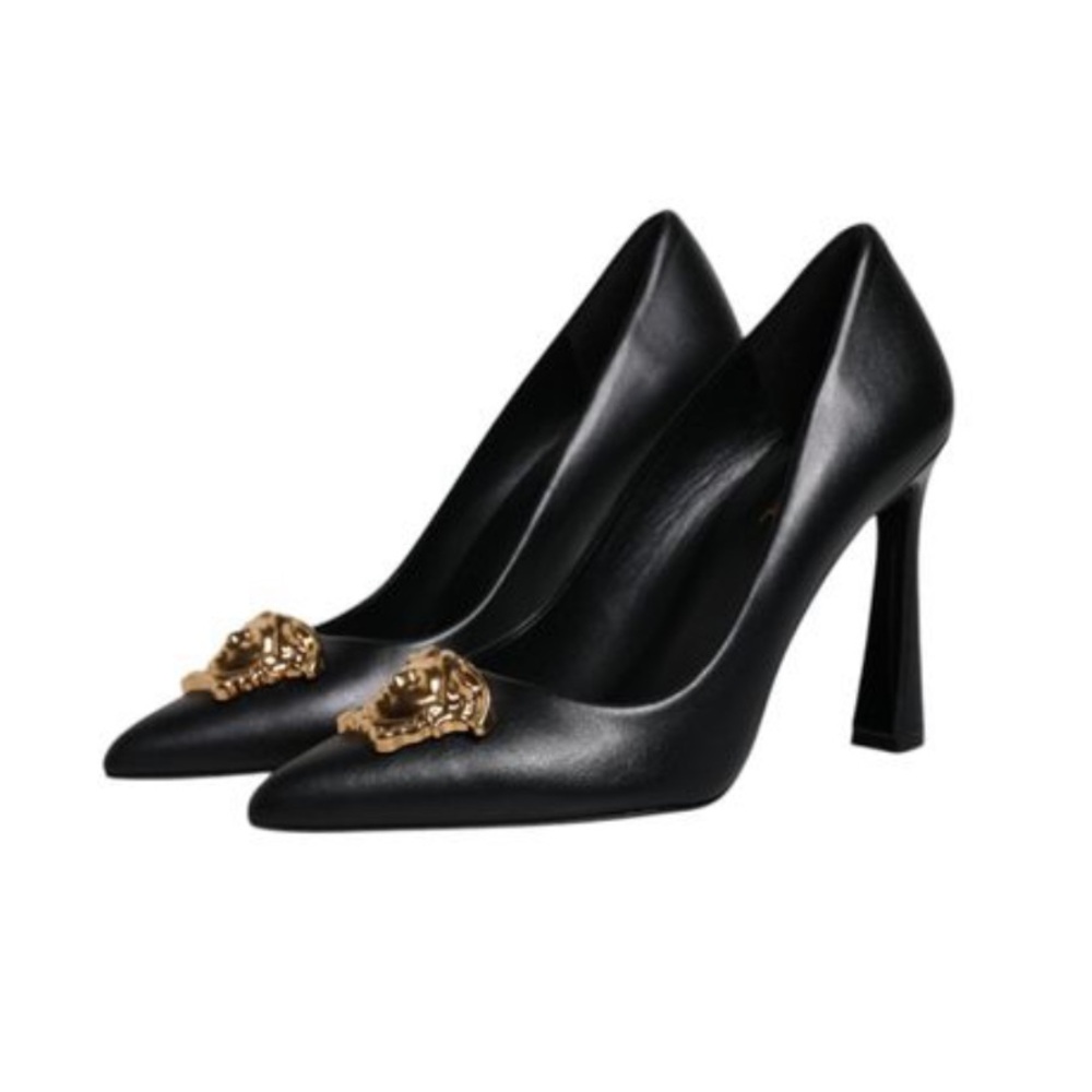 Versace Black Logo Plaque heels